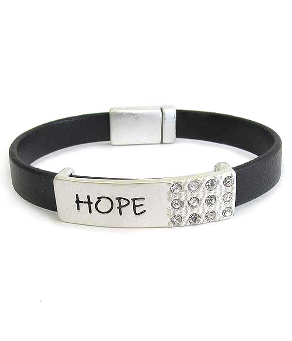 Religious inspiration leatherette magnetic bracelet - hope