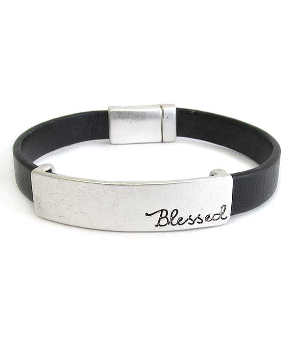 Religious inspiration leatherette magnetic bracelet - blessed