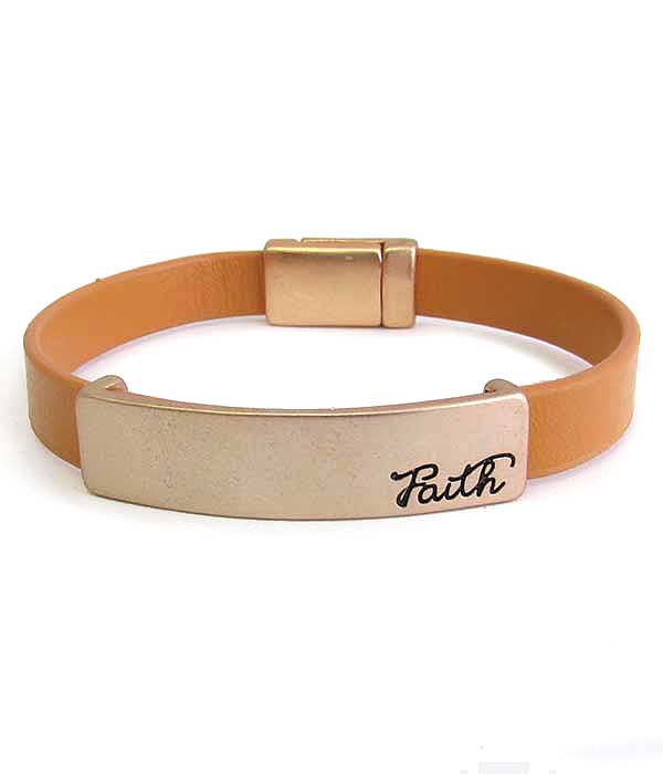 Religious inspiration leatherette magnetic bracelet - faith