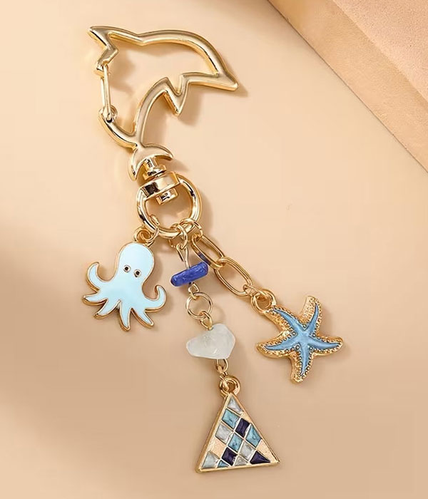 Octopus and starfish charm key chain