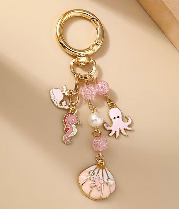 Shell and octopus charm key chain