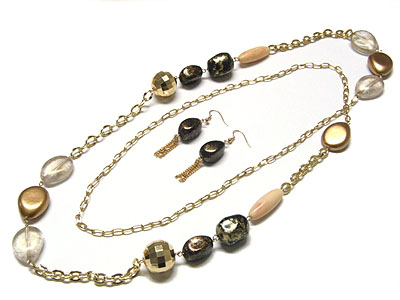 Multi beads fashion long necklace and earring set