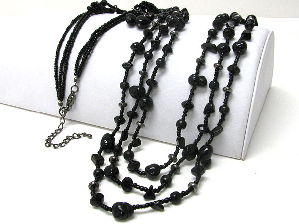 Natural chip stone and mixed beads long necklace earring set