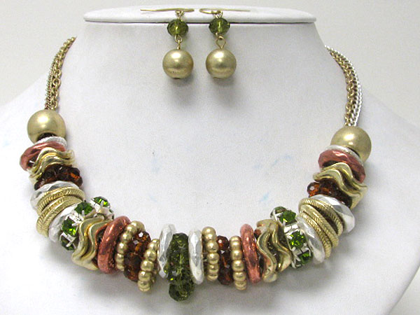 Crystal and multi mixed metal rings necklace earring set