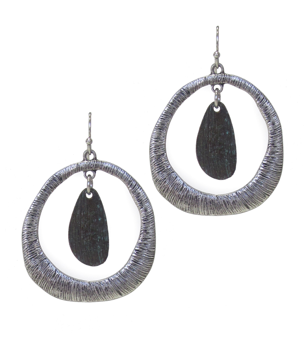 Textured metal hoop drop earring