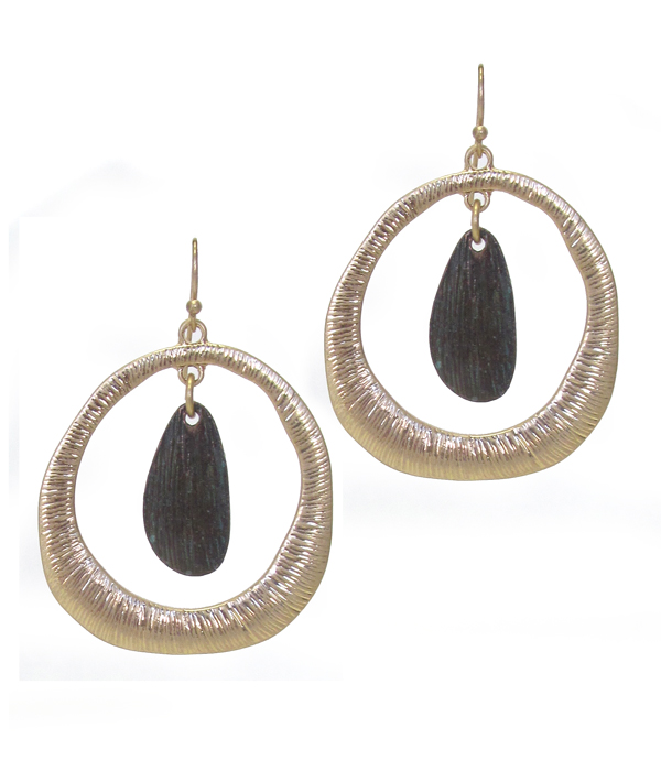 Textured metal hoop drop earring