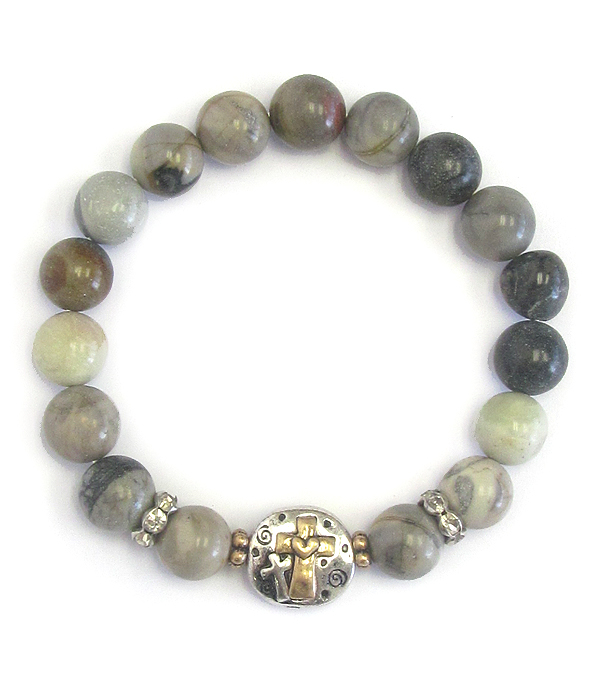 Religious theme genuine stone link stretch bracelet - faith