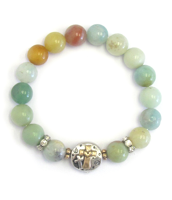 Religious theme genuine stone link stretch bracelet - faith