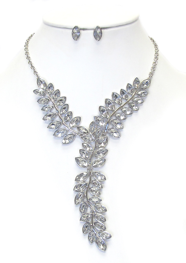 Crystal leaf link necklace set