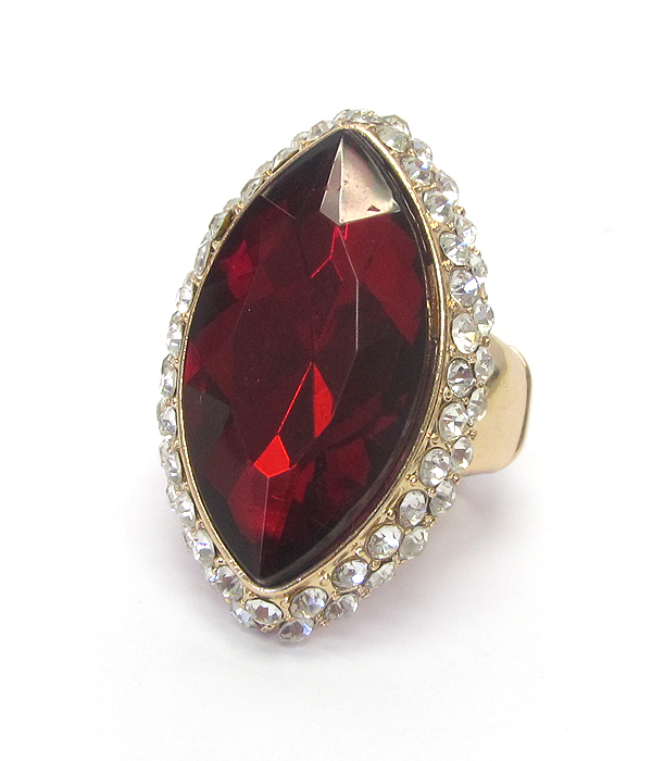 Facet glass and crystal stretch cocktail ring