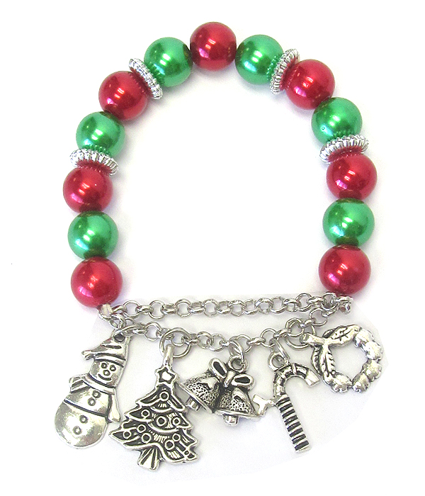 Christmas theme multi charm stretch bracelet