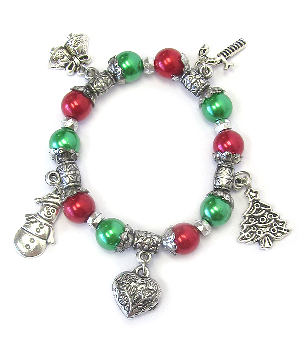 Christmas theme multi charm stretch bracelet