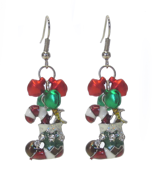 Christmas theme bell and socks  earring