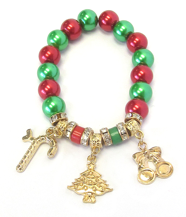 Christmas theme multi charm stretch bracelet
