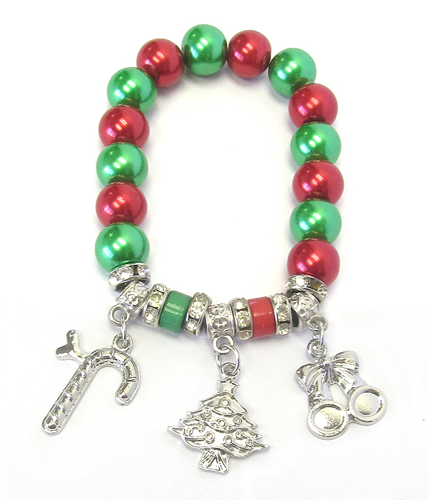 Christmas theme multi charm stretch bracelet