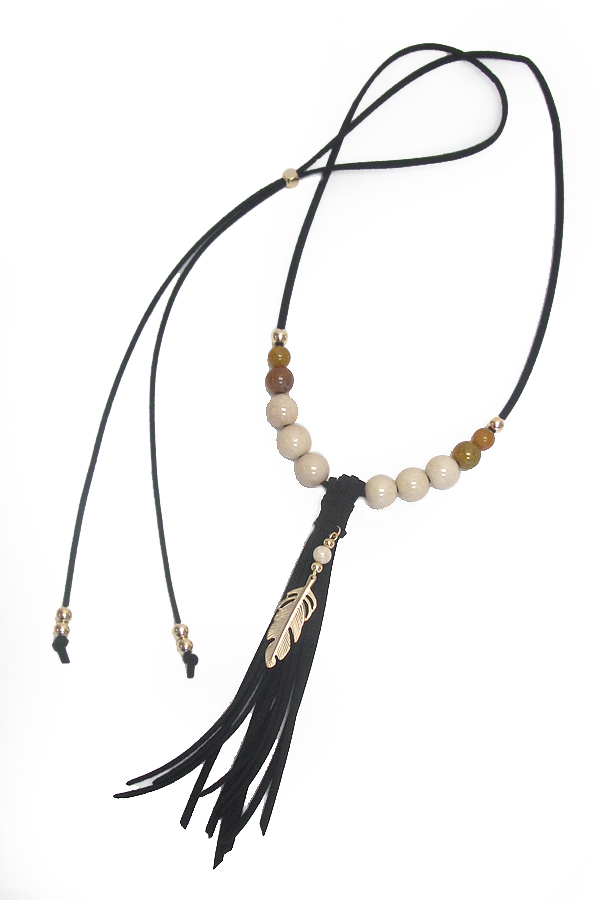 Long leatherette tassel pull tie necklace or choker