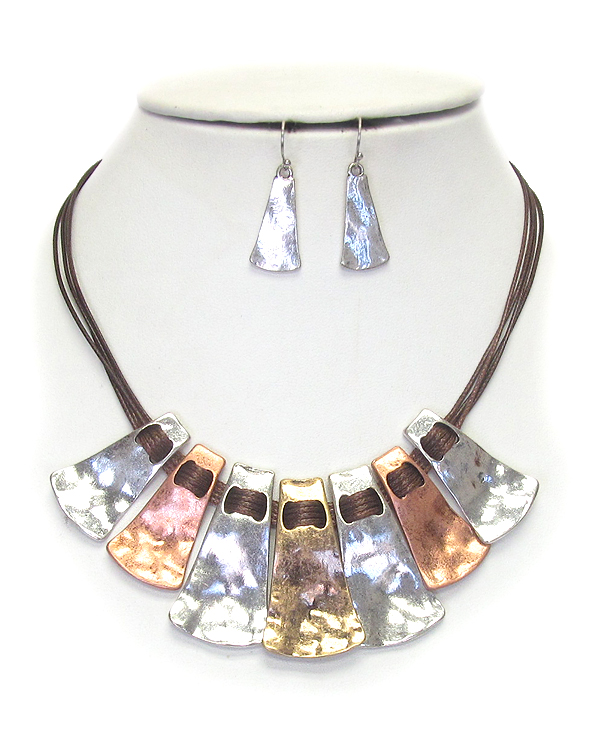 HAMMERED METAL BAR TRIBAL STYLE NECKLACE SET