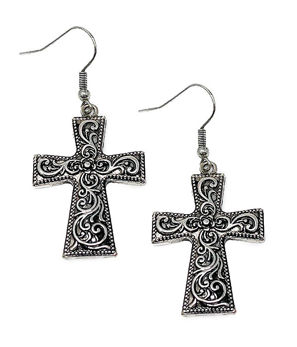 VINTAGE TEXTURED METAL CROSS EARRING