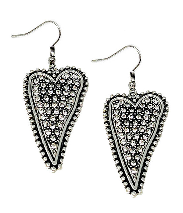 CRYSTAL STUD LONG HEART EARRING