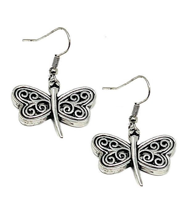 METAL FILIGREE DRAGONFLY EARRING