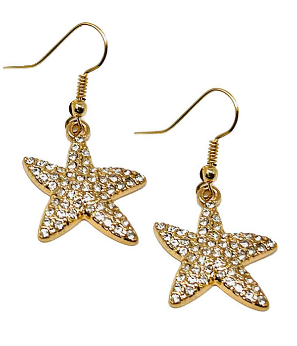 CRYSTAL STUD MEATL STARFISH EARRING