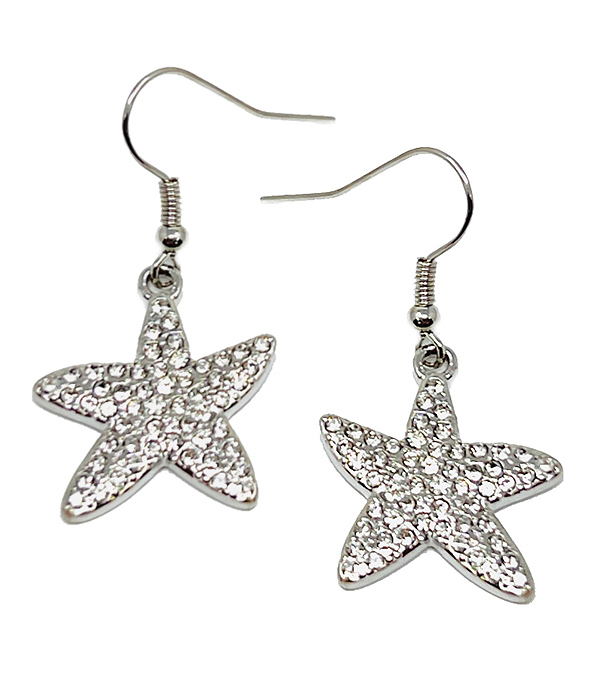 CRYSTAL STUD MEATL STARFISH EARRING