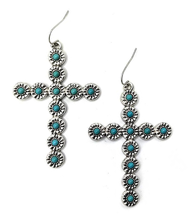 TURQUOISE CROSS EARRING