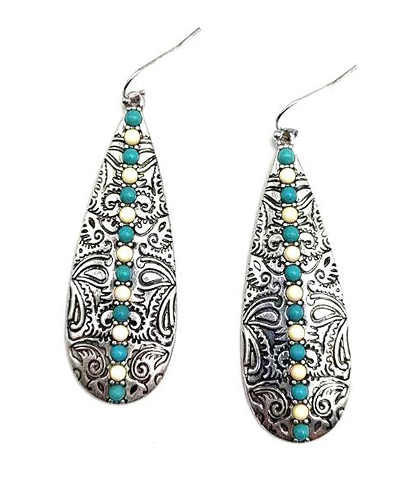 Turquoise and textured teardrop earring