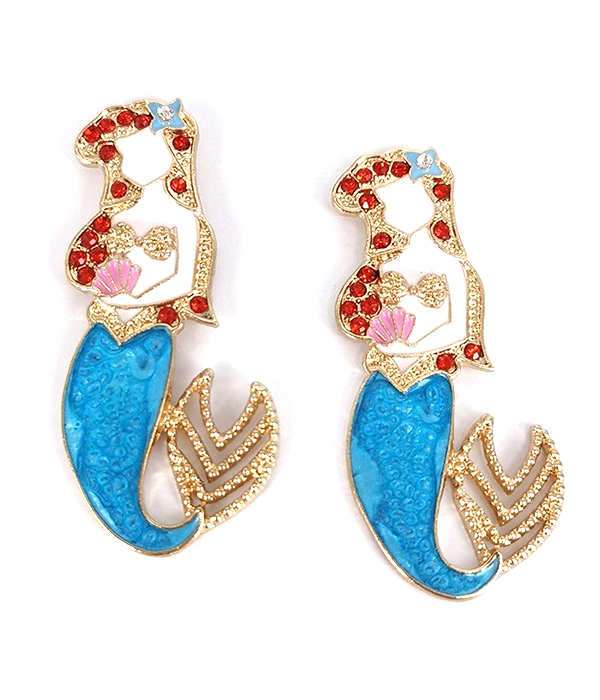 CYRSTAL AND EPOXY MERMAID EARRING