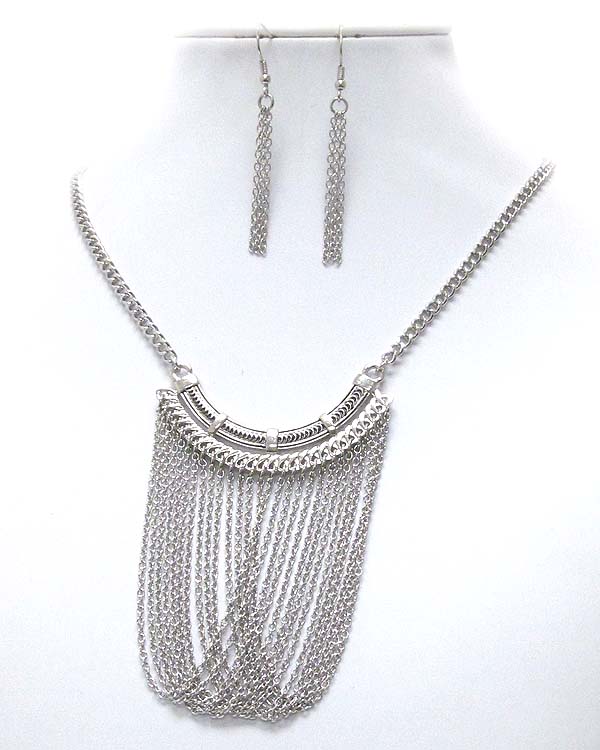 Multi chain drop necklace earring set