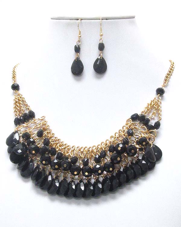 Multi facet ball and teardrop deco necklace earring set