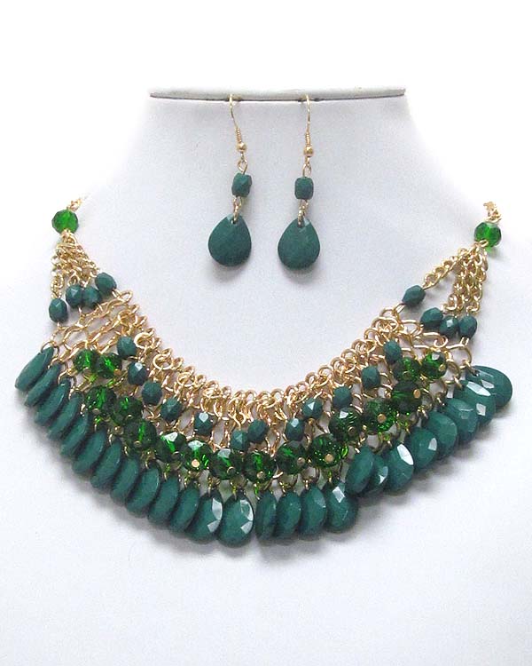 Multi facet ball and teardrop deco necklace earring set