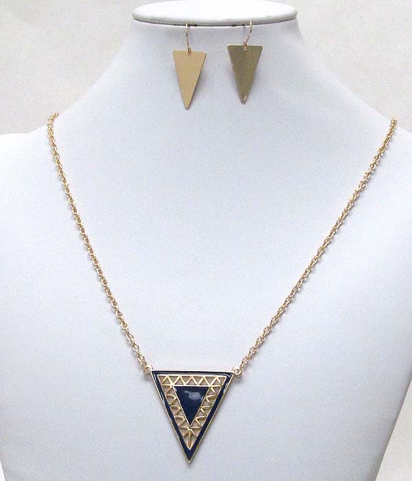 METAL FILIGREE AND EPOXY DECO CHEVRON NECKLACE EARRING SET