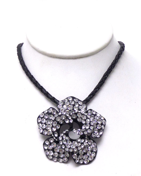 Braided leather chain with flower necklace