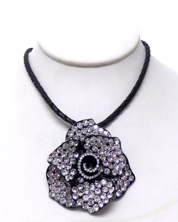 Braided leather chain with flower necklace