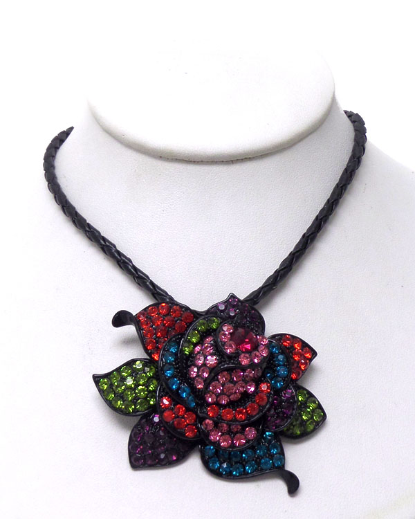 Braided leather chain with flower necklace