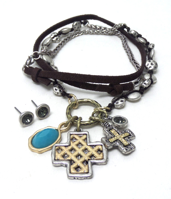 Dual function suede and metal wrap bracelet or necklace set
