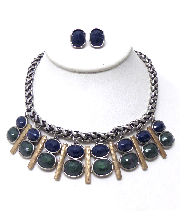 Twisted metal with stone necklace set