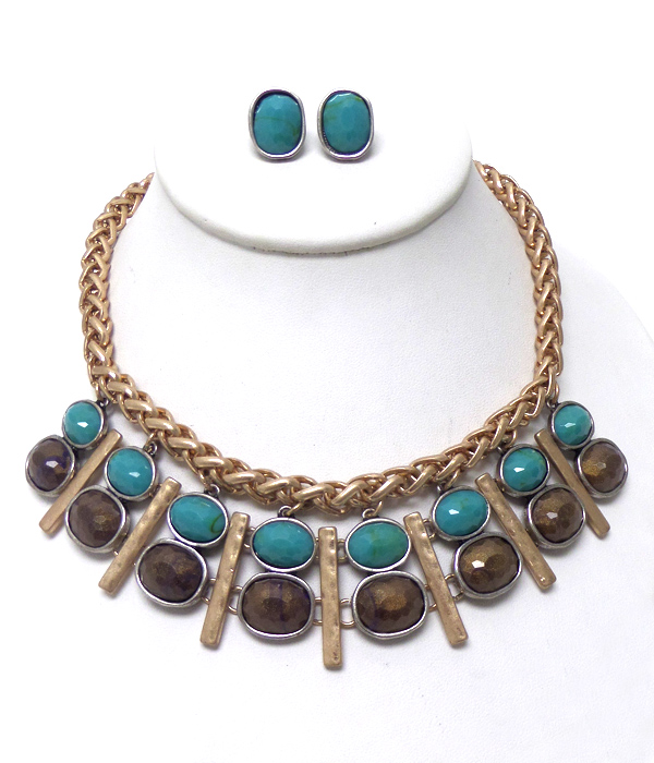 Twisted metal with stone necklace set