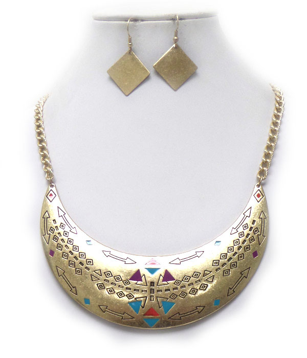 TRIBAL PRINT ENAMEL PAINTING NECKLACE SET