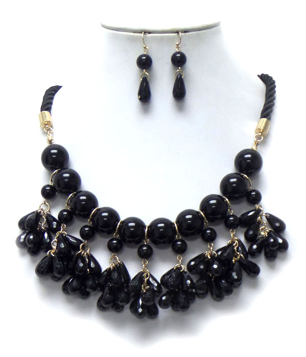 Double layer beads with twisted rope necklace set