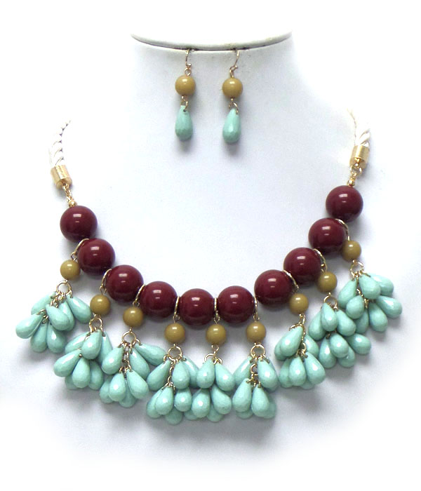 Double layer beads with twisted rope necklace set