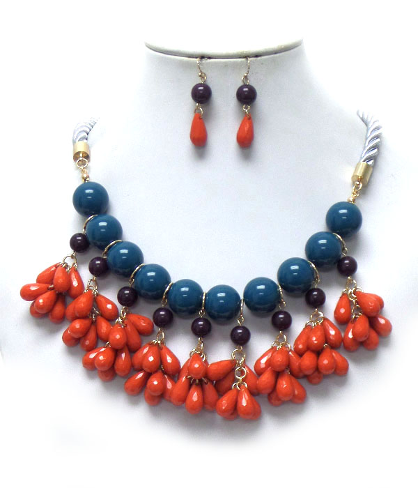 Double layer beads with twisted rope necklace set
