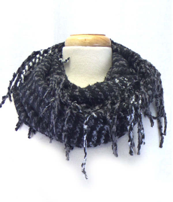 Fringe with tassel drop infinity scarf 