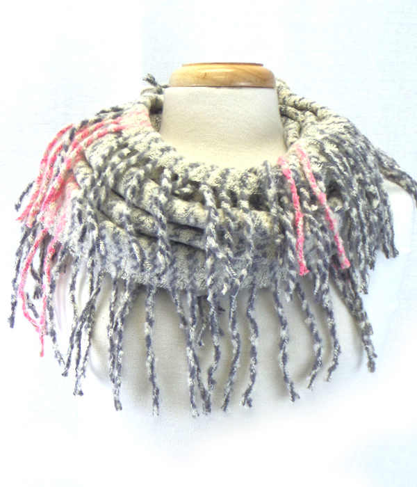 Fringe with tassel drop infinity scarf