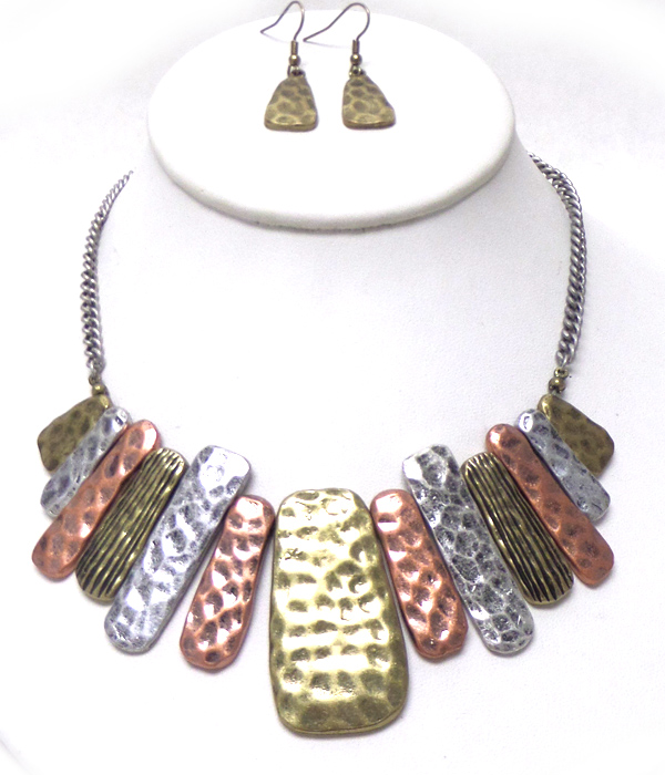 Multi metal textured metal necklace set