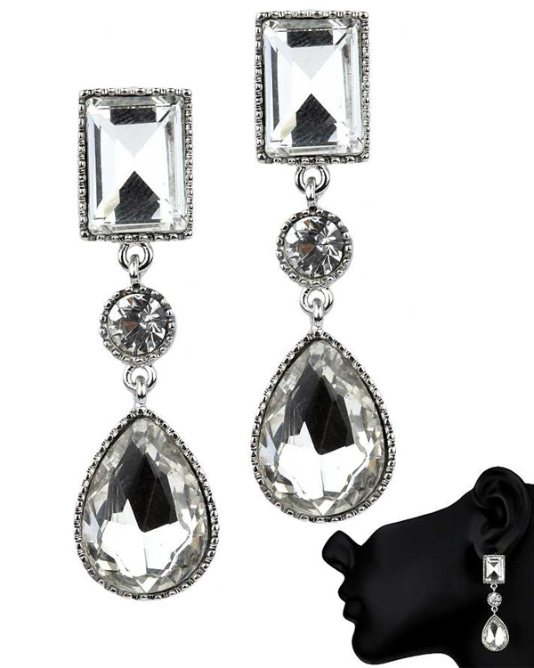 Facet glass teardrop post earring