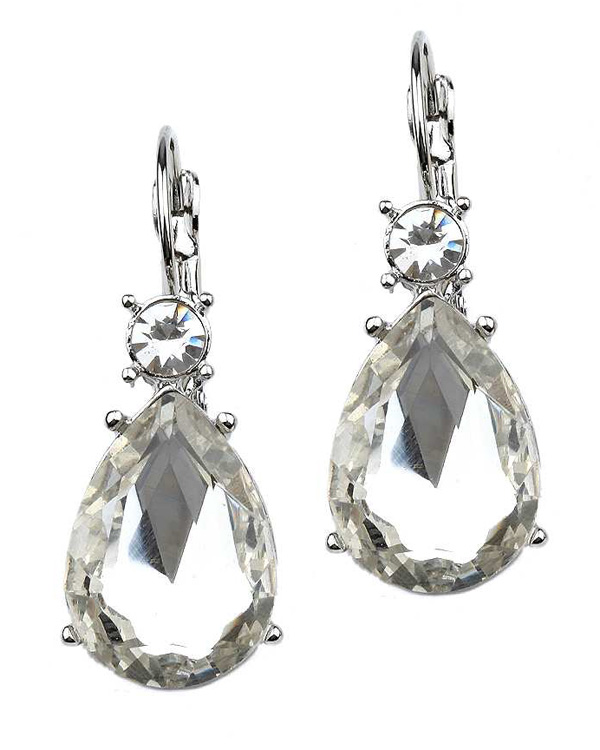 Facet glass teardrop french clip earring