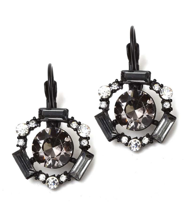 Facet glass and baguette crystal mix french clip earring