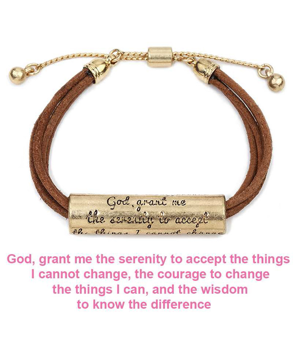 Handmade religious inspiration message tube and wax cord pull tie bracelet